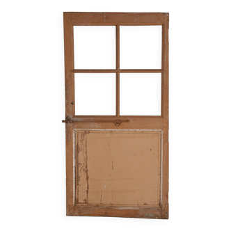Ancienne porte vitrée en chêne du 18eme avec clenche en fer forgé