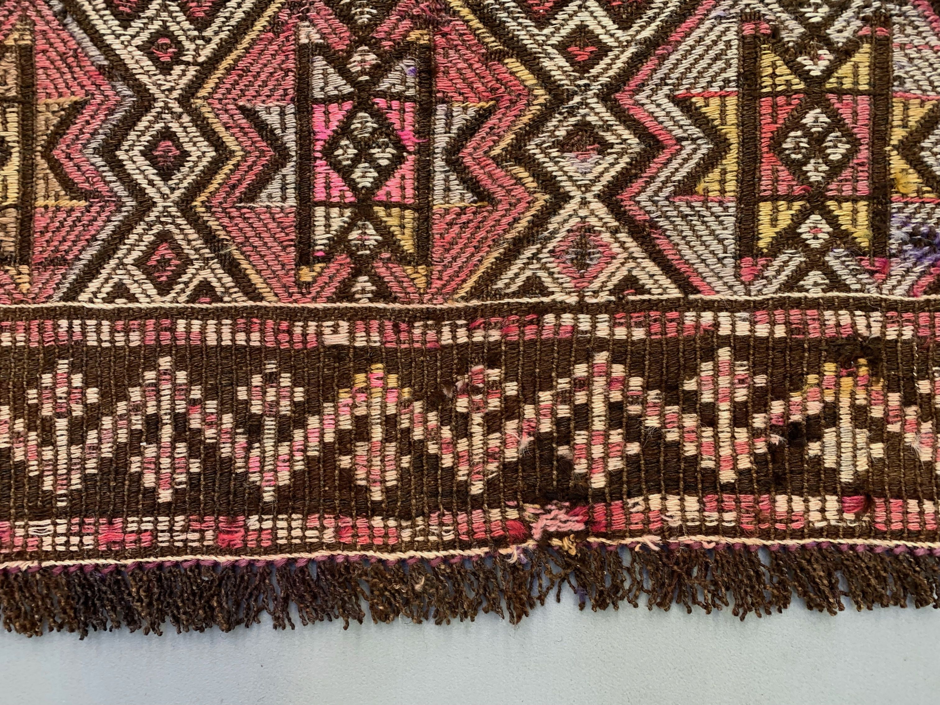 Large Vintage Turkish Kilim Rug 331x165 cm Wool Jajim Kelim