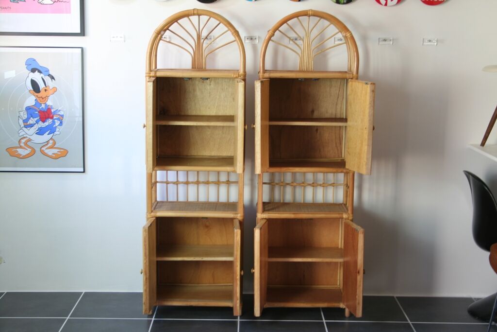 Vintage rattan bookcase 1970