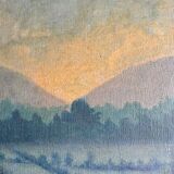 Oil on canvas by Bernard XXe representing a farmer's wife on a path