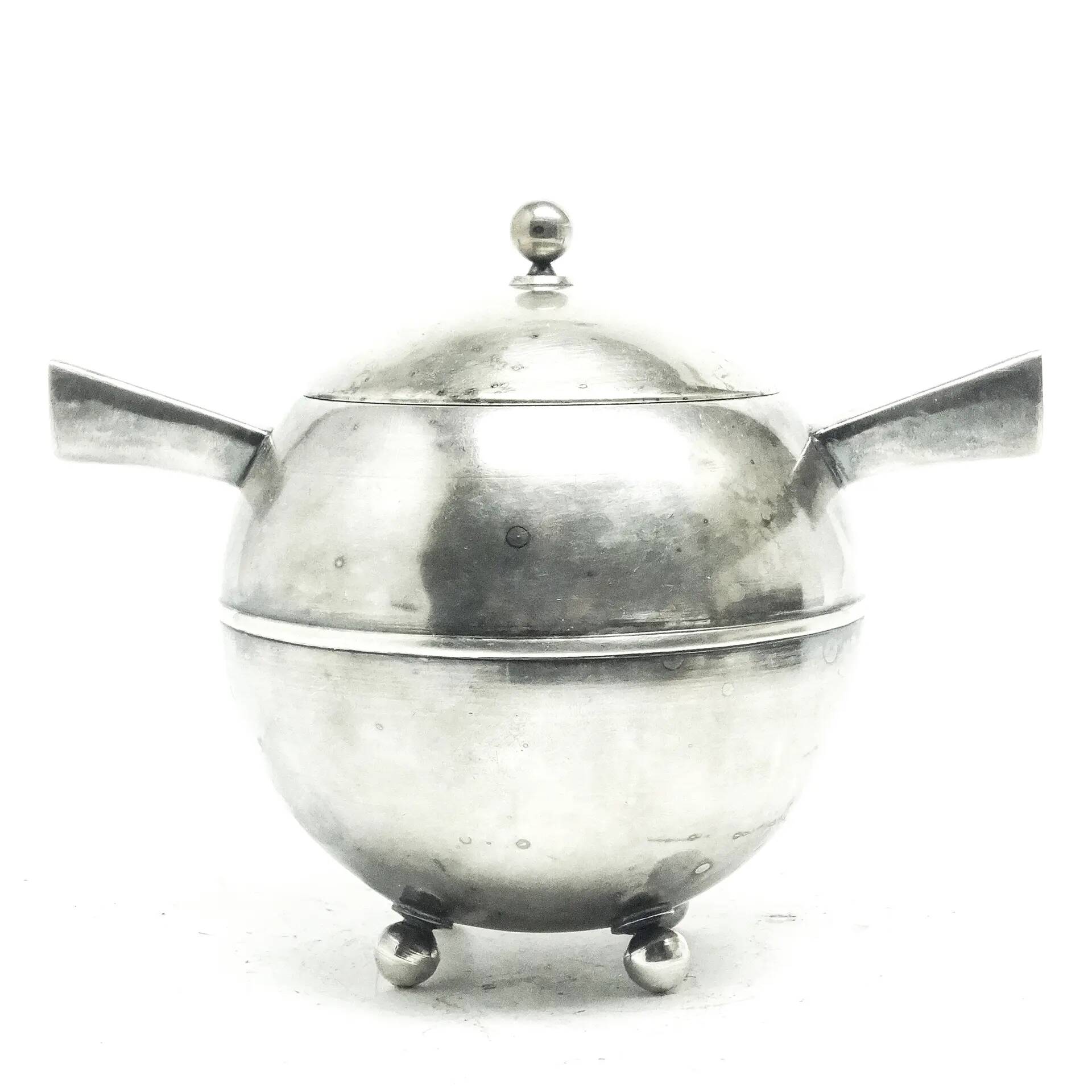 Postmodernist sugar bowl, silver-plated brass, Poland, 1950s