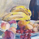 Still life painting fruit basket cider gouache