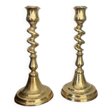 Pair of twisted solid brass candle holders