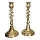 Pair of twisted solid brass candle holders