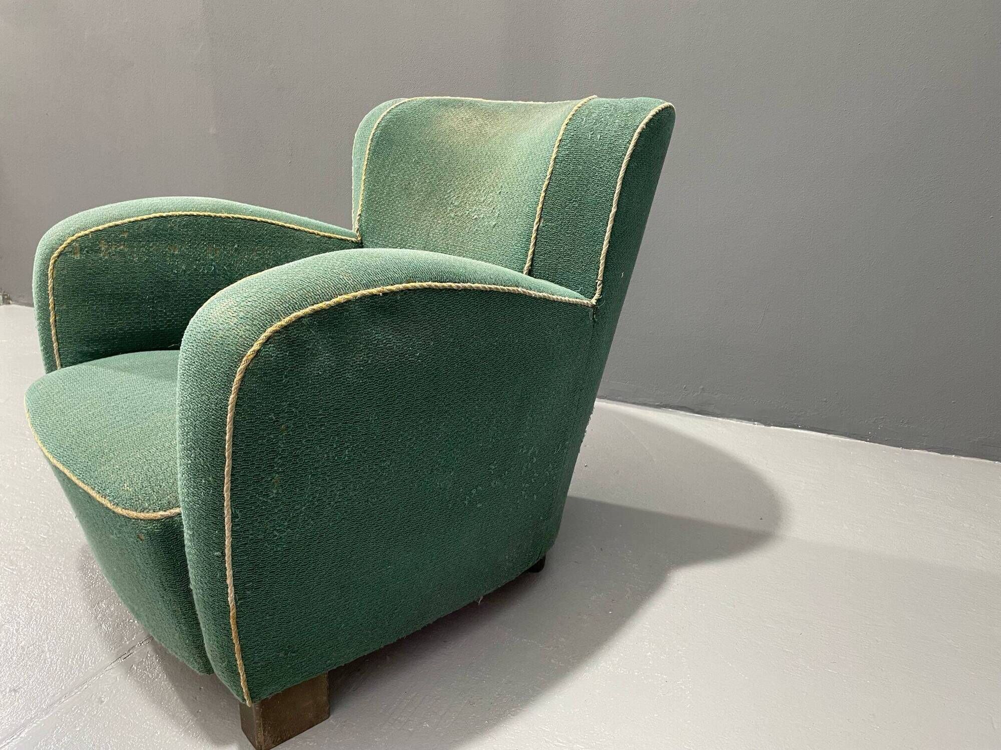 Fauteuil Art déco danois en mohair vert, années 1930-1940