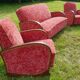 Canape and 2 armchairs art deco red velvet