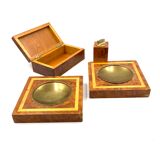 Cendriers en laiton et bois, briquet et boîte à cigares, italie 1970