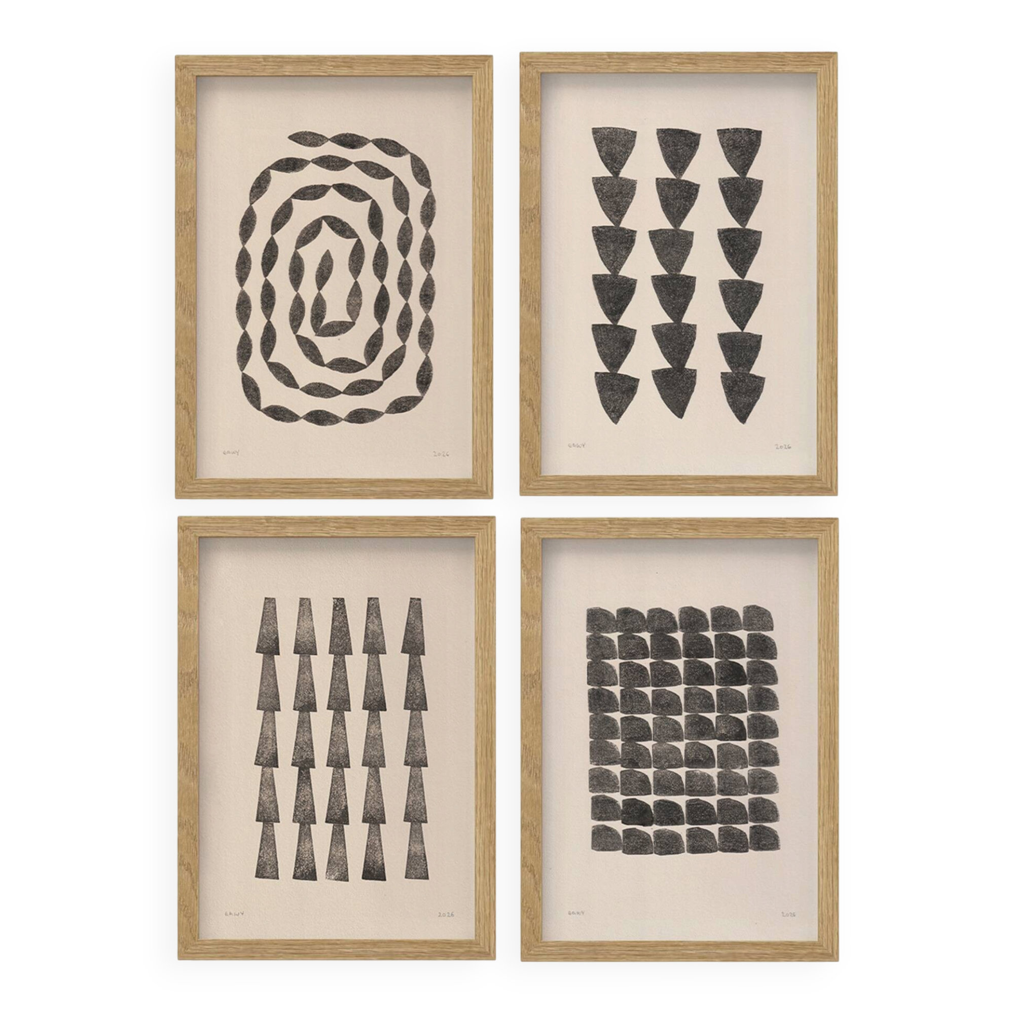 Collection of 4 abstract black paintings on paper signed Eawy.