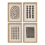 Collection of 4 abstract black paintings on paper signed Eawy.