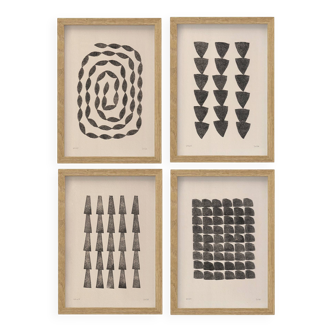 Collection of 4 abstract black paintings on paper signed Eawy.