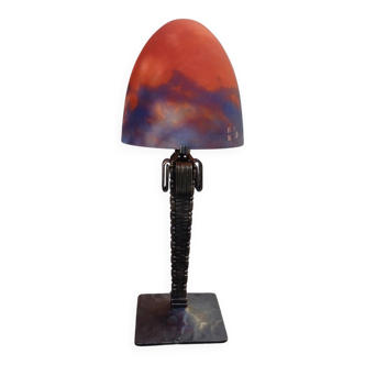 Art Deco Mushroom Lamp Obus glass paste Muller, wrought iron