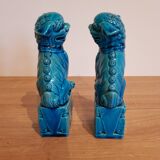 Paire de chiens fu en porcelaine - bleu