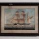 Watercolor on paper of a three-masted French ship from the 19th century by Th. Cochard