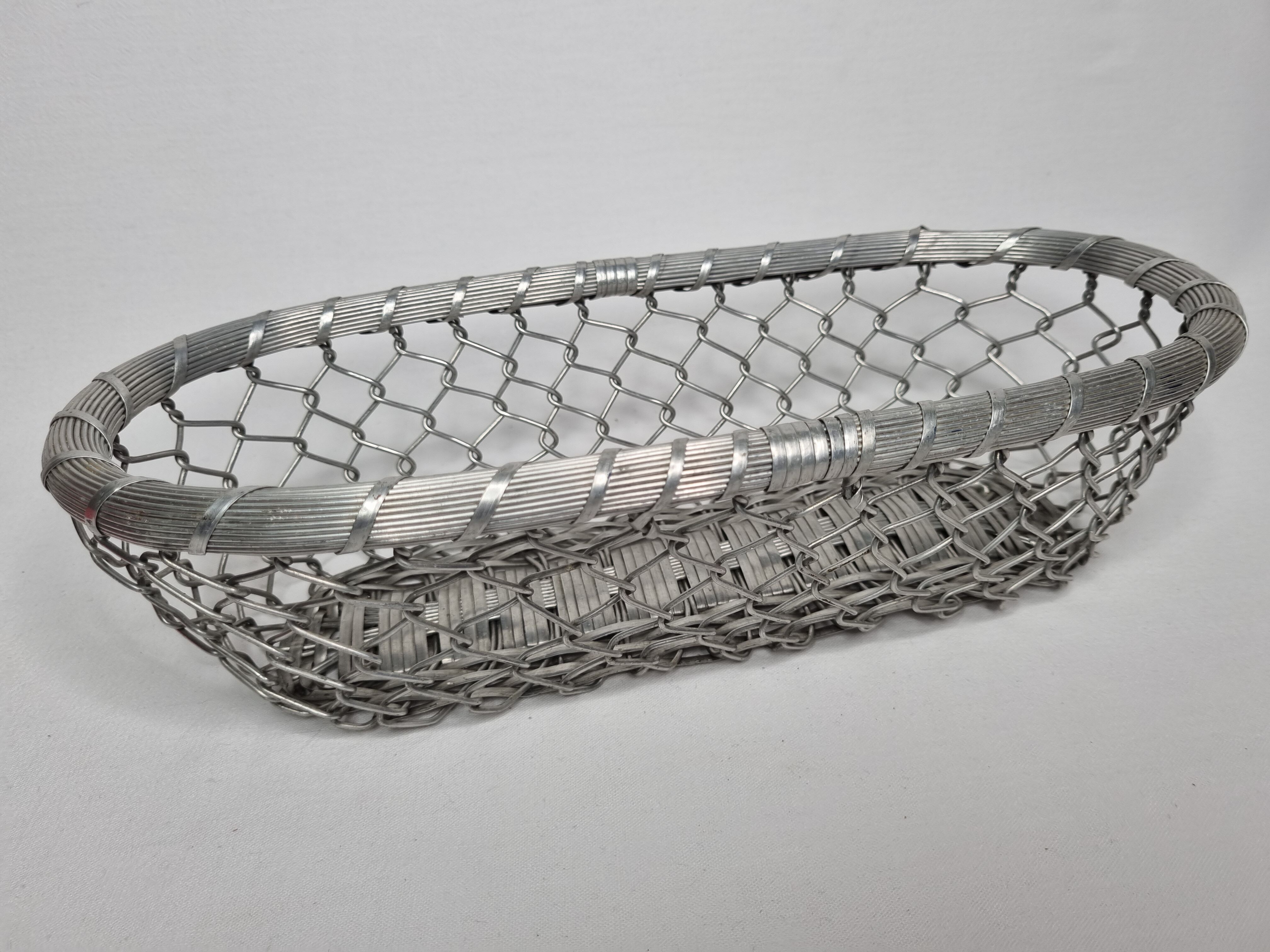 Vintage bread basket in braided metal, 34 cm