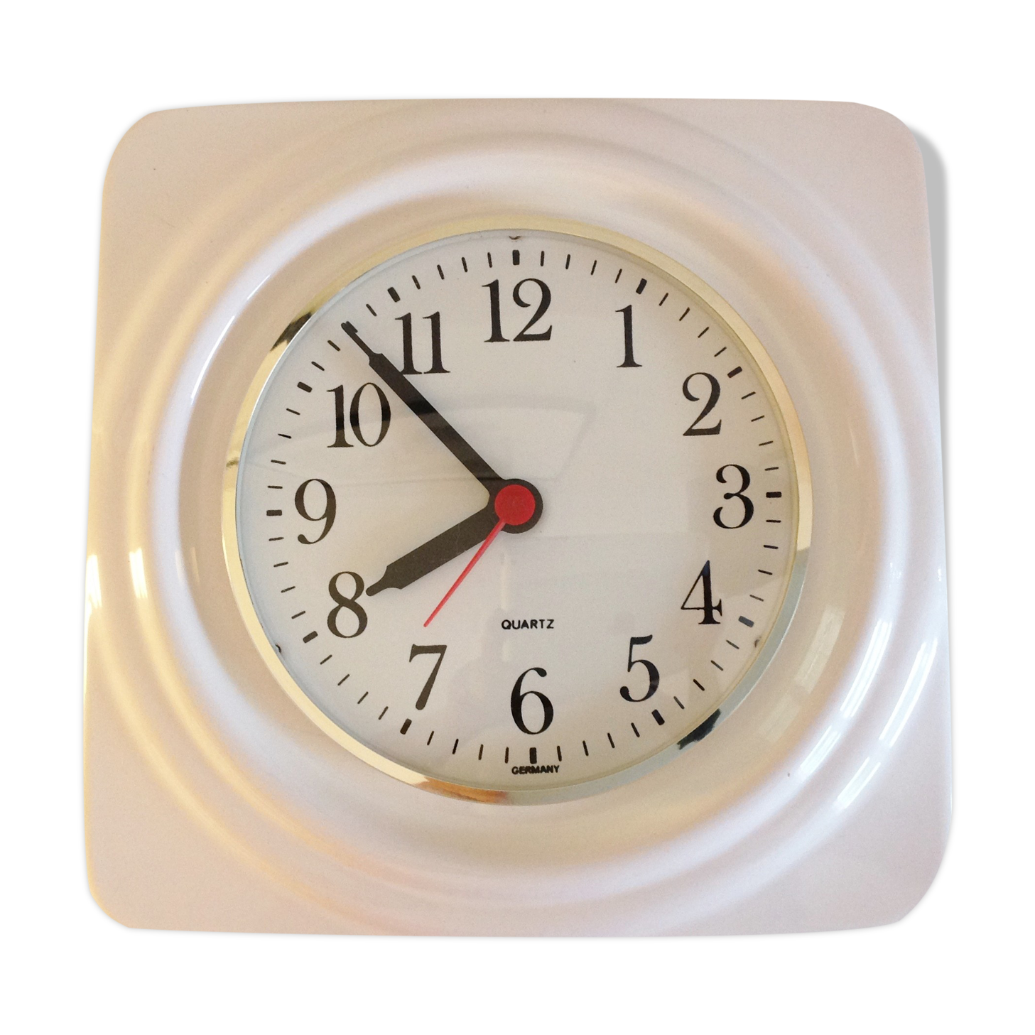 White ceramic square clock, vintage 60/70