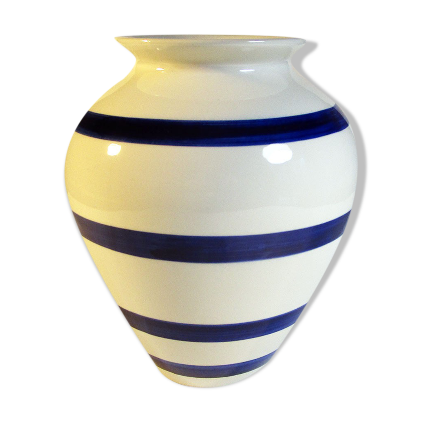 Blue striped ceramic vase