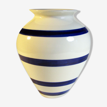 Blue striped ceramic vase