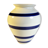 Blue striped ceramic vase