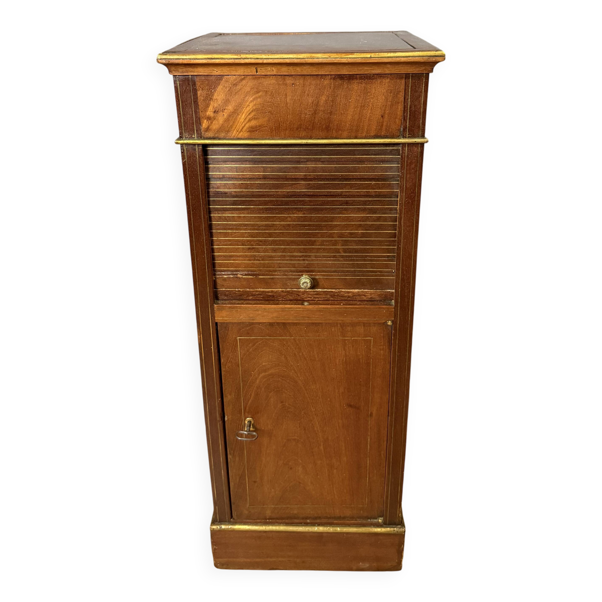 Directoire bedside table in mahogany and brass