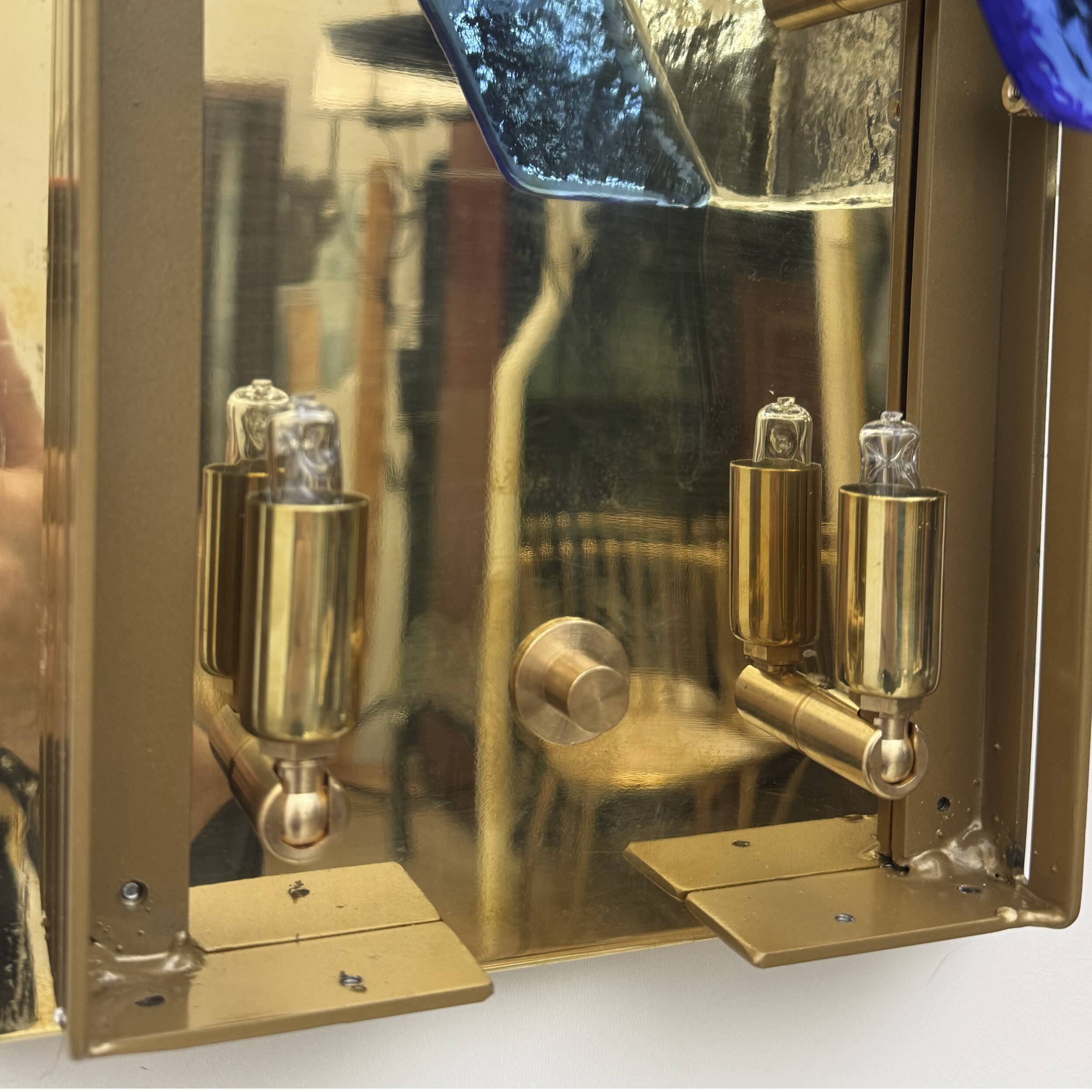 Pair of Mid-century Modern Style Italian Murano Glass and Brass Sconces