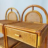 Pair of cane and rattan bedside tables Italy 1970