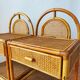 Paire de tables de chevet cannage et rotin Italy 1970