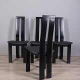 SET OF 4 VINTAGE 1970S WOOD AND LEATHER CHAIRS DESIGN P COSTANTINO FOR ELLO