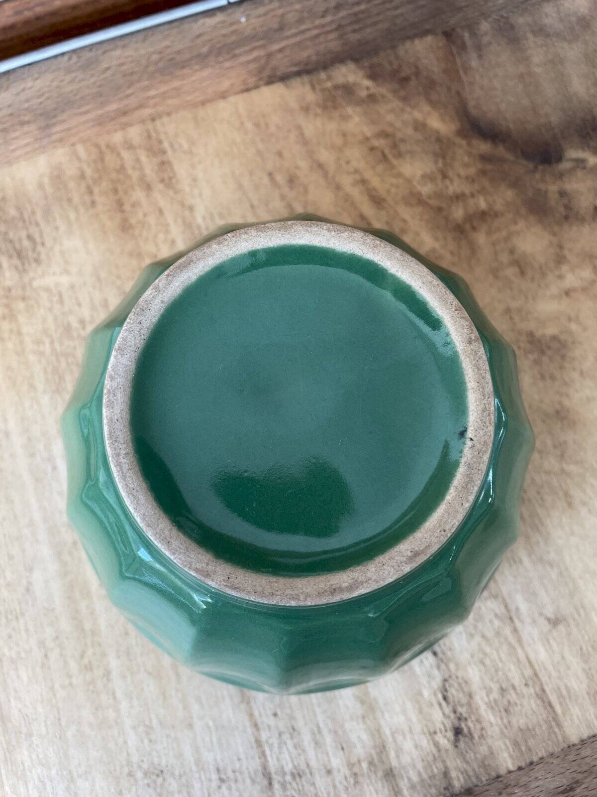 Large vintage green faceted bowl