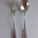 Cutlery set of 11 forks and 11 spoons in silver-plated metal, SFAM brand - Louis XVI model