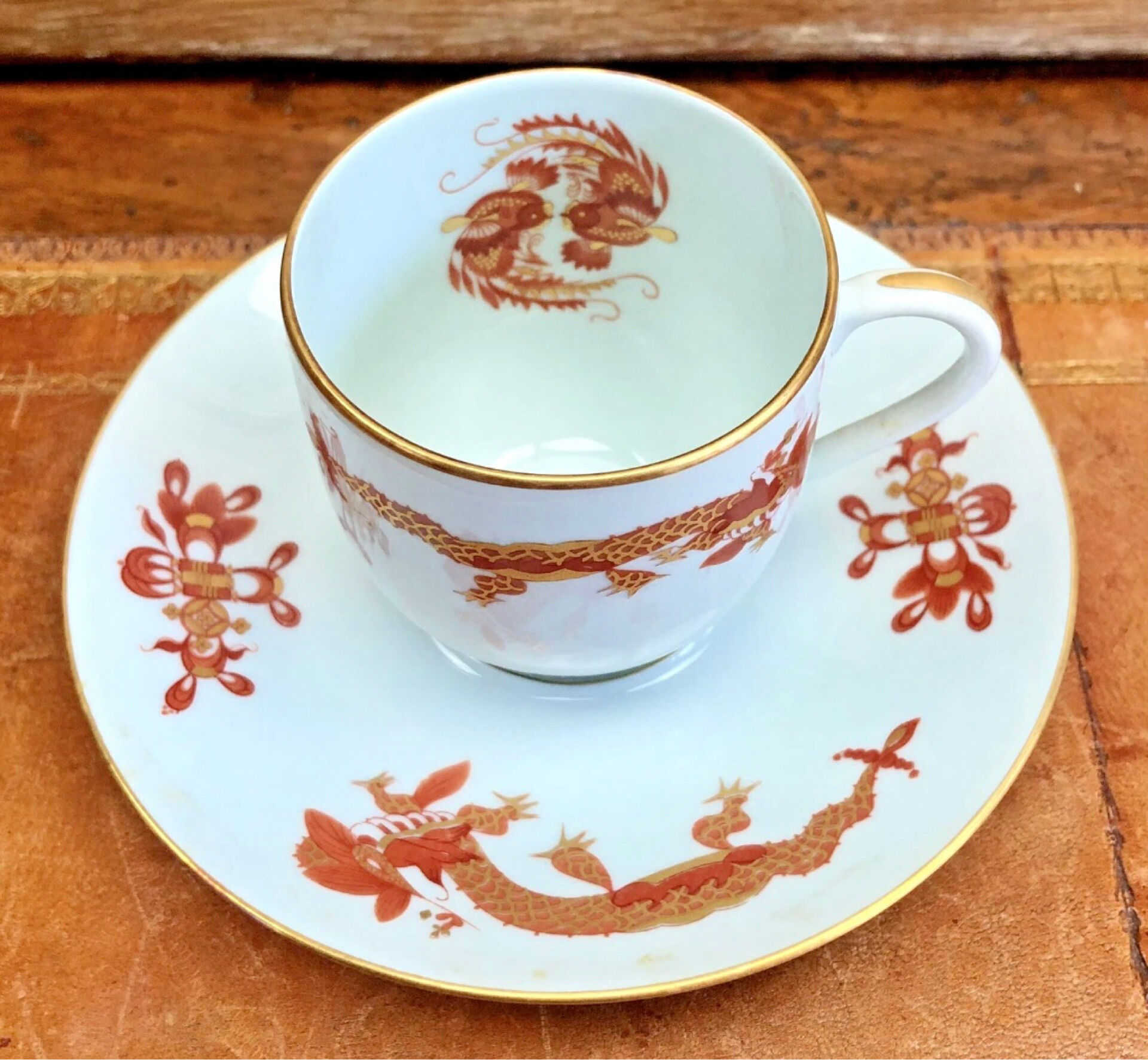 Service of 6 porcelain coffee cups Raynaud Limoges celadon green dragon