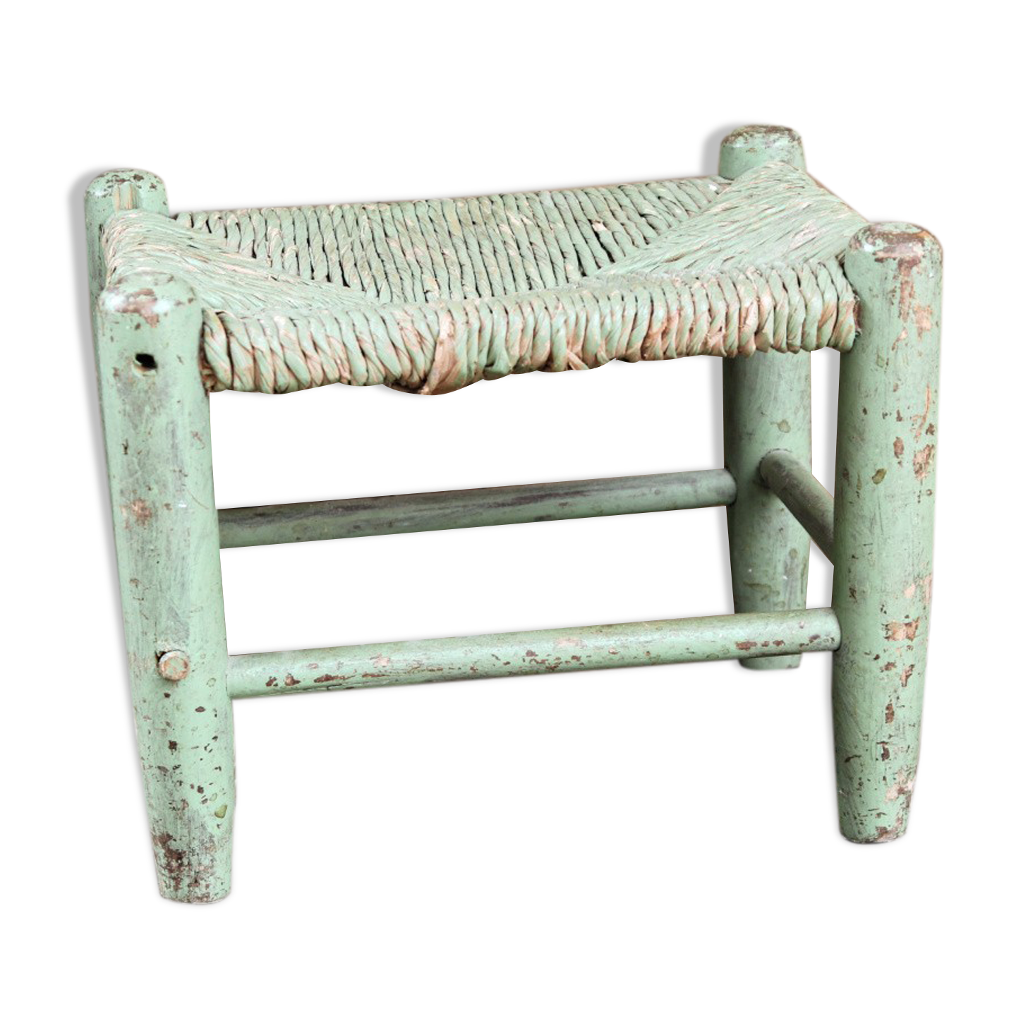 Old wooden and straw stool