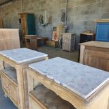 2 antique bedside tables made of solid wood and marble – sandblasted