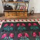Very Old Romanian floral handwoven carpet made in wool, bohemian design