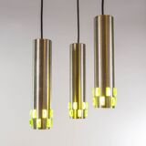 Ceiling lamp with 3 branches aluminum and glass 60s