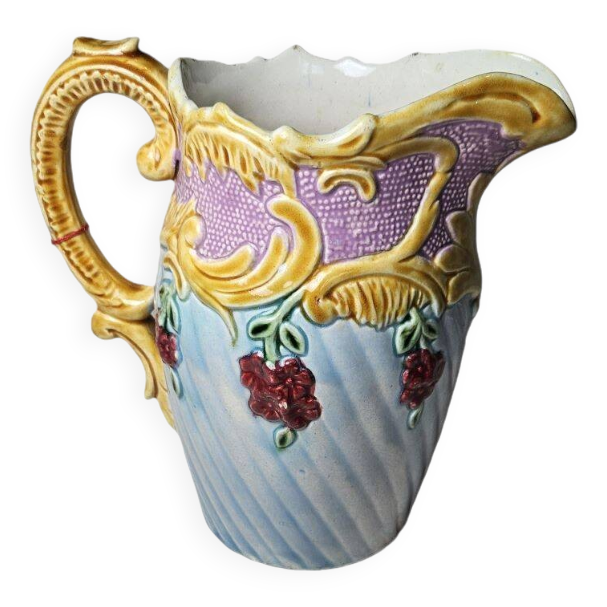 Art nouveau floral decorated barbotine pitcher