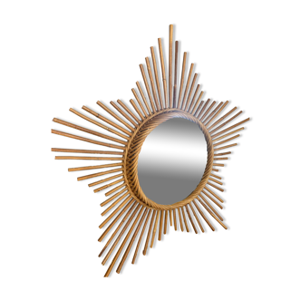 Très beau miroir soleil en rotin vintage
