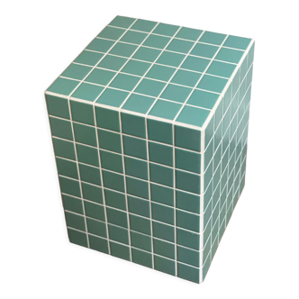 Table d’appoint cube bout de canapé carrelage mosaïque bleu turquoise joint blanc ora 30x30xh40cm