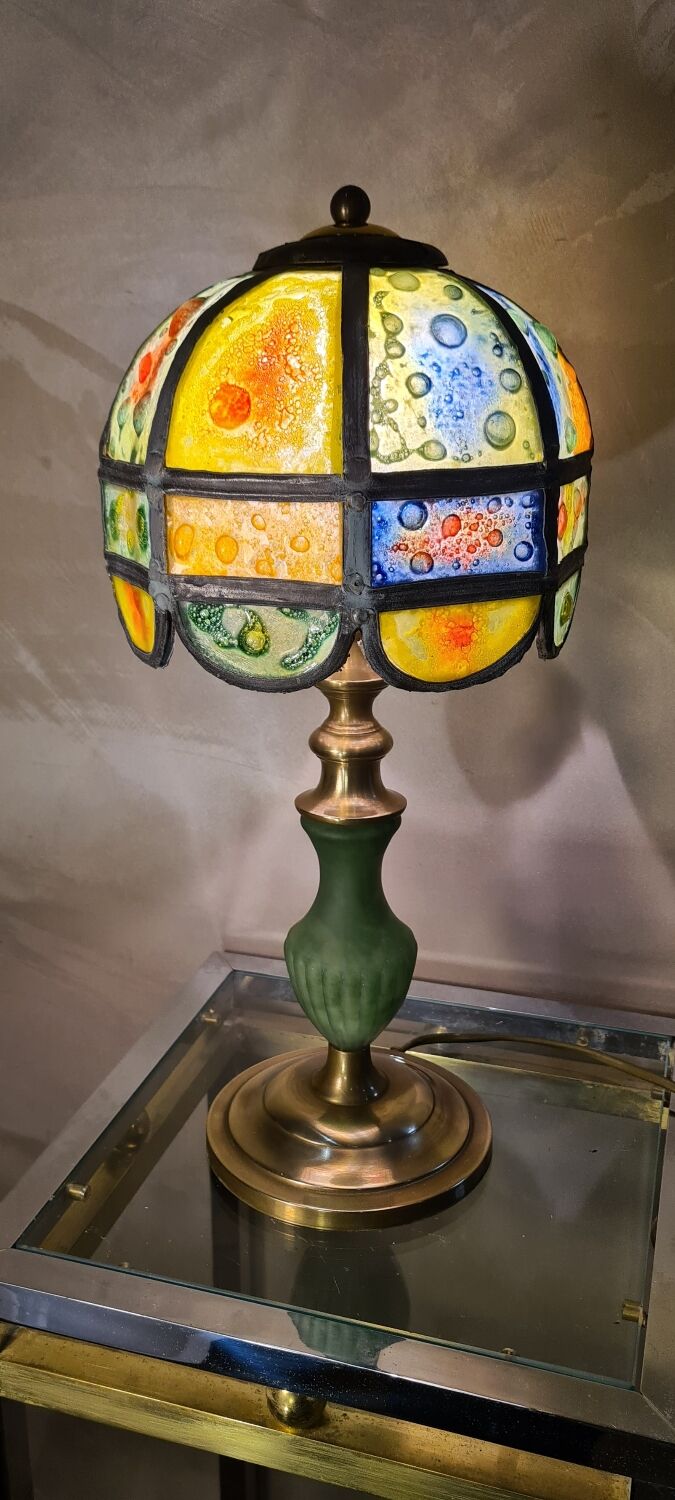 Brutalist lamp with shade attributed to Philip Delfinger Mexico glass and metal 1960