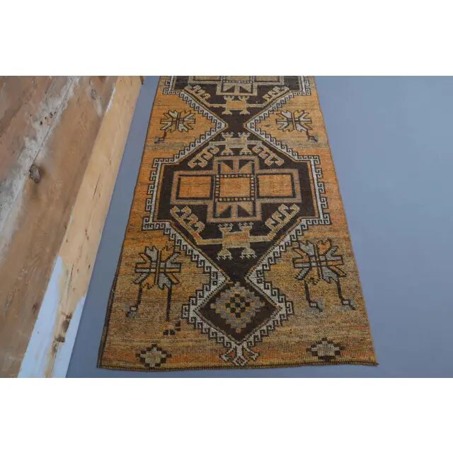 1970s vintage Turkish Oushak handmade wool runner 97x327