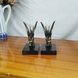 Pair of Art Deco Bookends of Swallows in Flight, Marble & Spelter