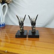 Pair of Art Deco Bookends of Swallows in Flight, Marble & Spelter
