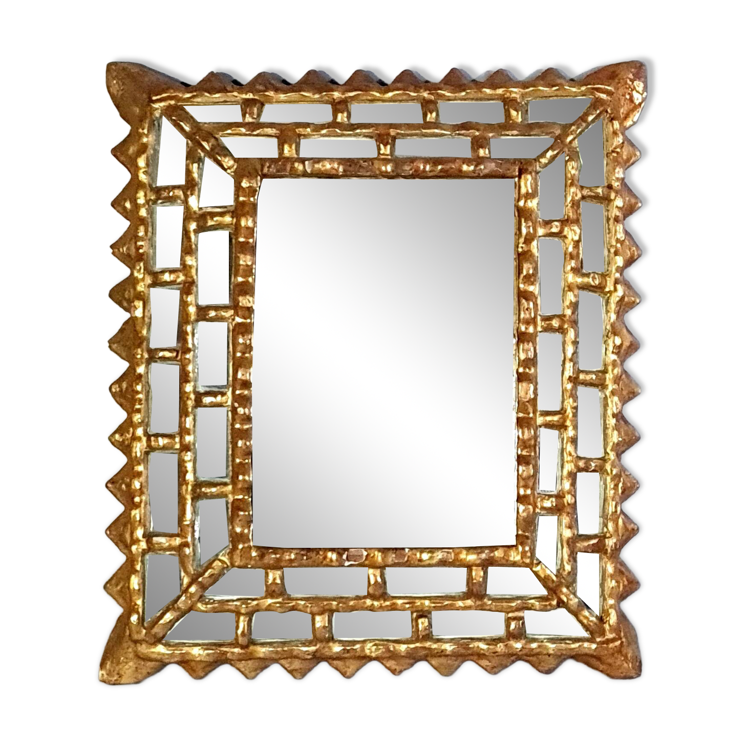 Mirror with reverse edges, carved wooden frame, vintage 50s, C942.