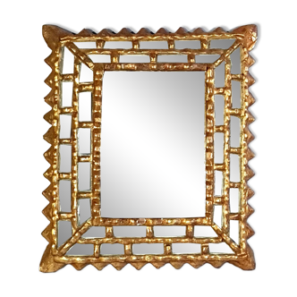 Mirror with reverse edges, carved wooden frame, vintage 50s, C942.
