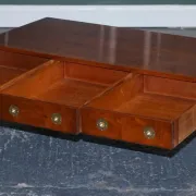 Coffee Table with 3 Drawers Military Campaign in Yew Wood, Elm and Brass, 1950s