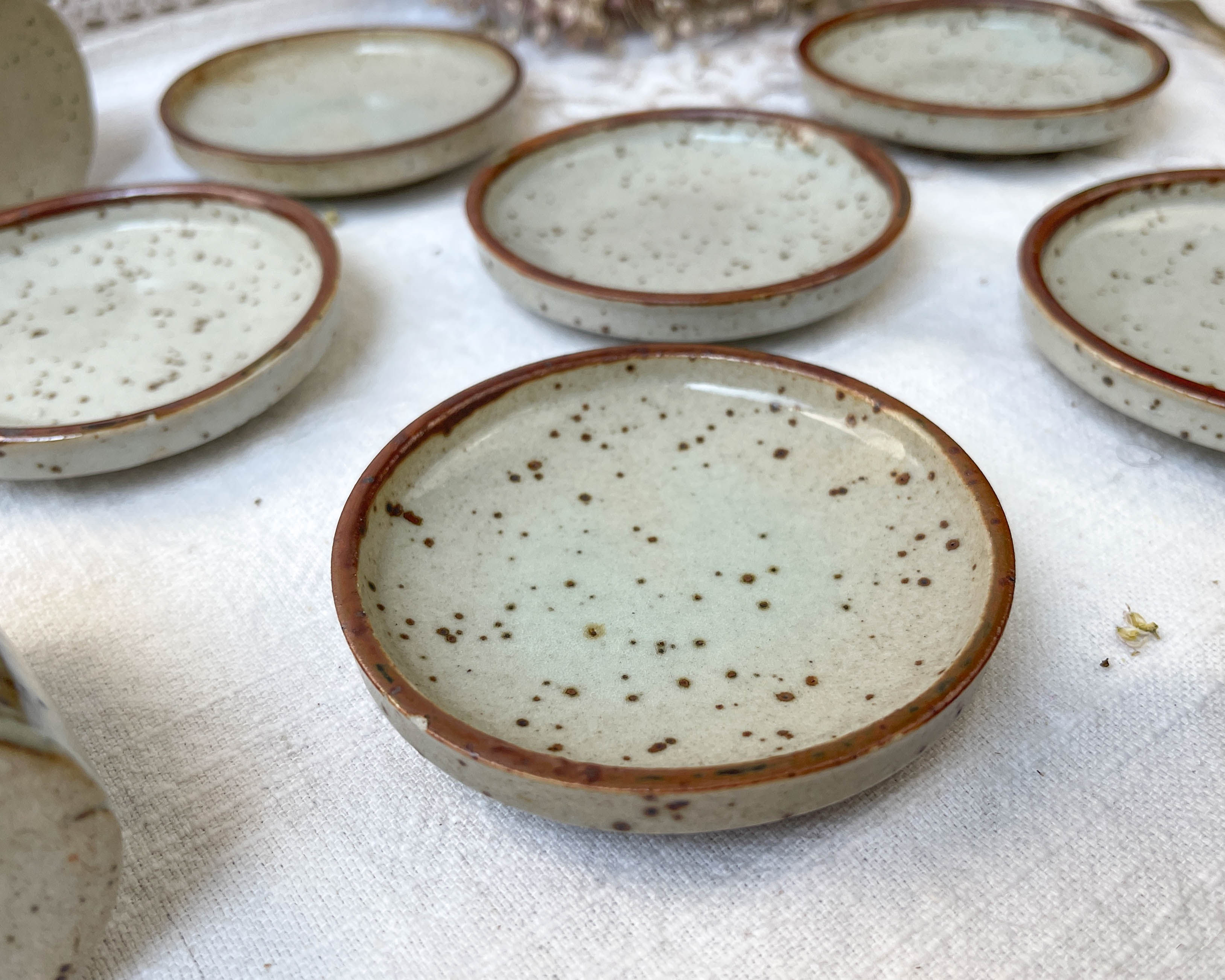 6 cups and under cups in vintage enamelled stoneware