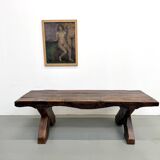 Table Brutaliste en Chêne Massif, Art Populaire (Vers 1900)