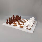 1970s Brown and White Chess Set in Volterra Alabaster Handmade Made in Italy