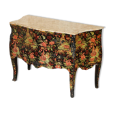 Commode Chinoiserie Antique Peinte à la Main Plateau en Marbre