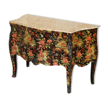 Antique Chinoiserie Commode Hand-Painted with Marble Top