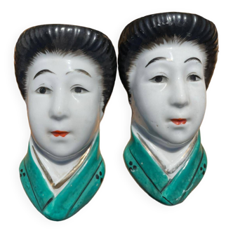 Set of 2 old Japanese wall vases